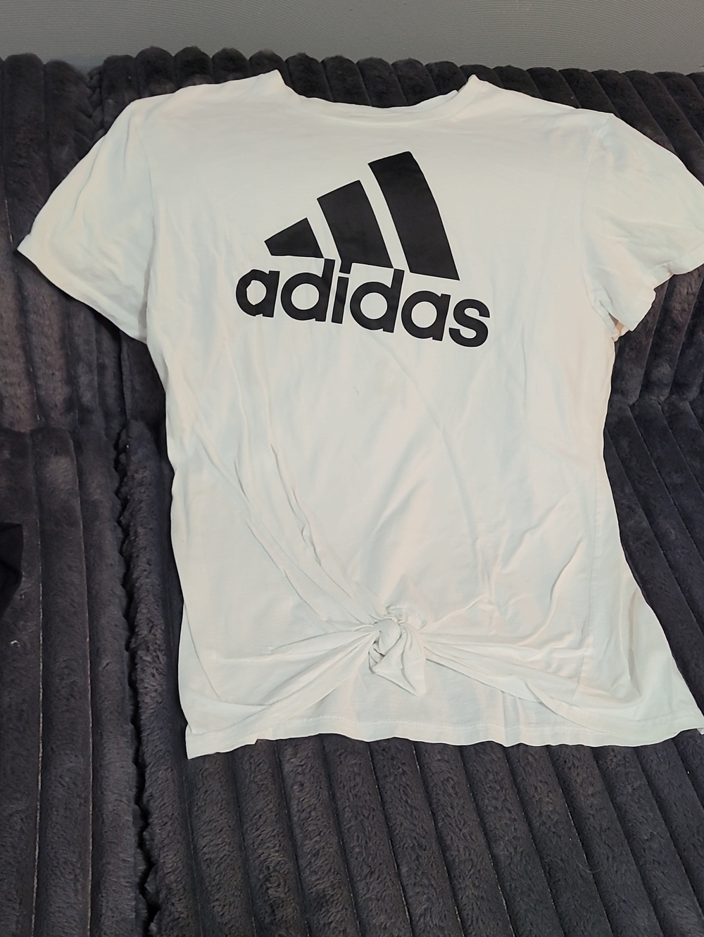 adidas White Short Sleeve Tee with Black Logo and Front Knot